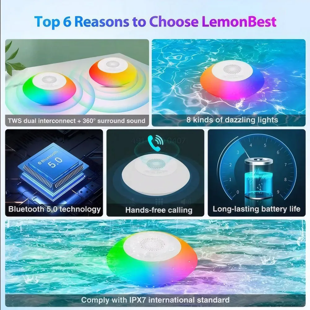 IPX7 Waterproof Floating Bluetooth Pool Speaker - Image 5