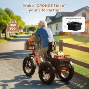 QRONGE 960W Folding Electric Trike, 36V 13.5Ah - Thumbnail Image 4