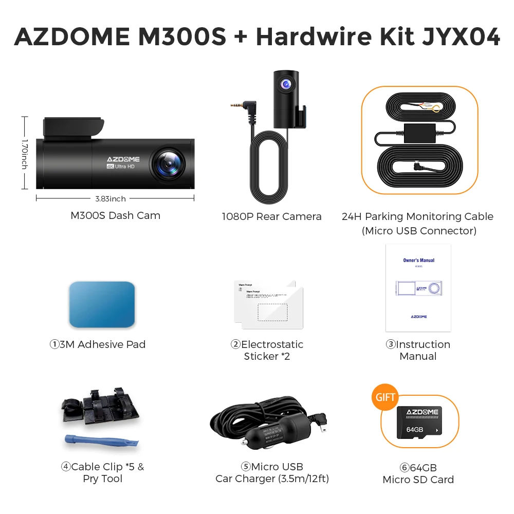 AZDOME M300S 4K Front Rear Dash Cam WiFi GPS - Image 8