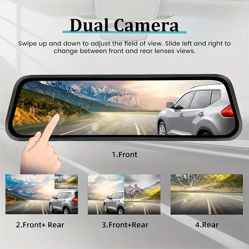 9.66" 4K Dual Lens Mirror Dash Cam IPS Touch Screen - Image 2