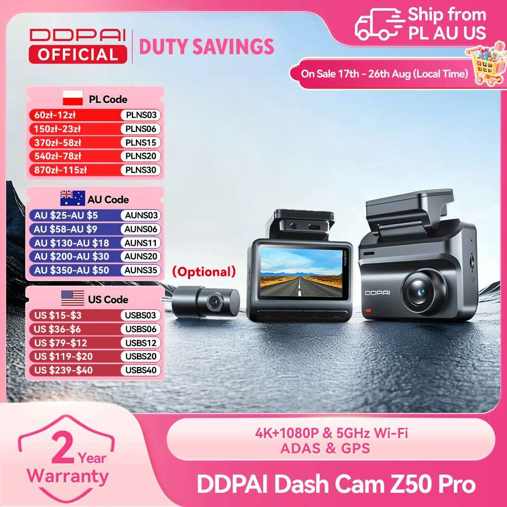 DDPAI Z50 Pro 4K Front Rear Dash Cam WiFi GPS - Image 1