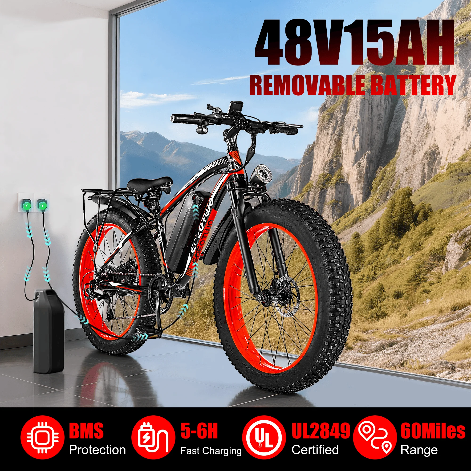 EOEOTWO 1000W Fat Tire Electric Bike, 34 MPH - Image 3