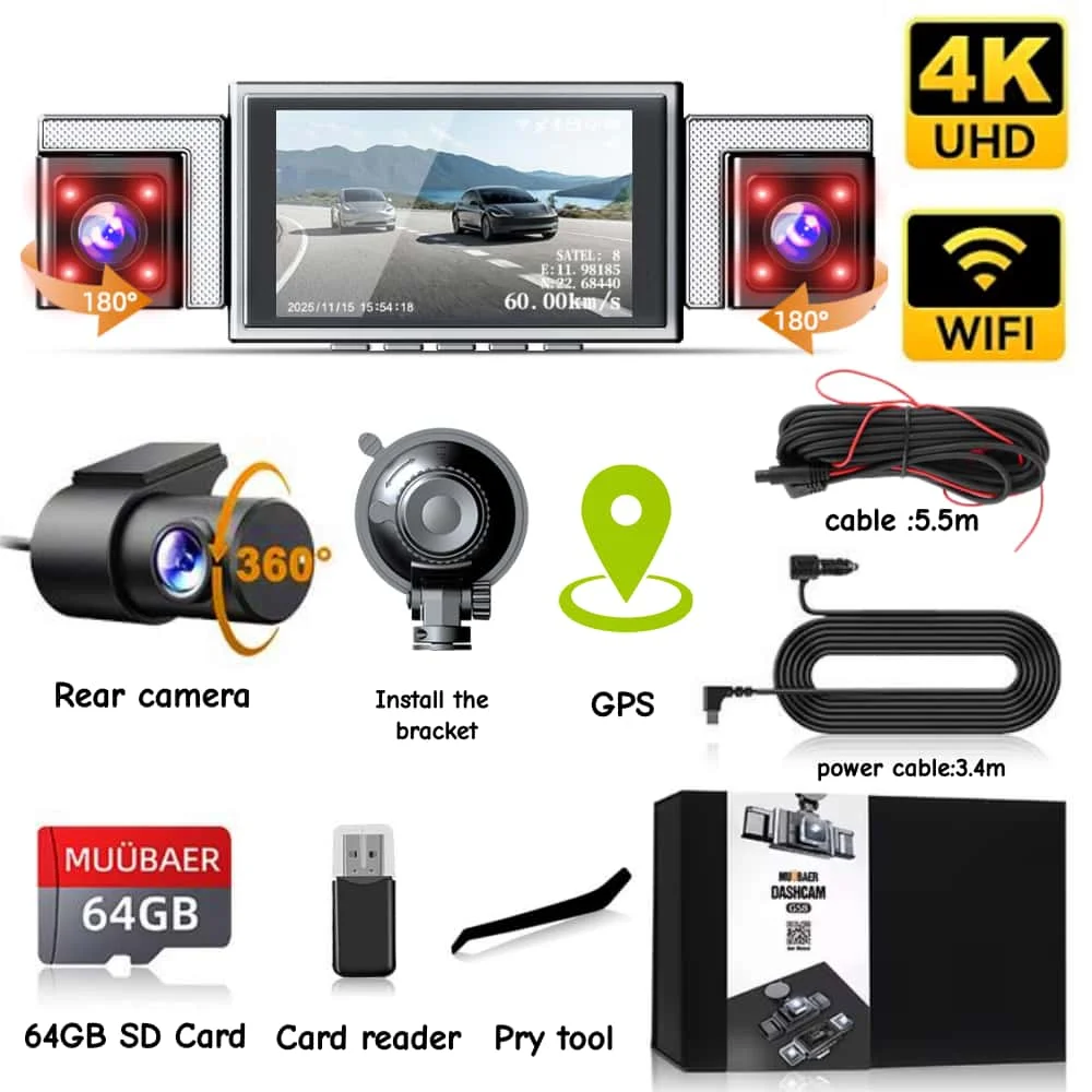 4K 360° 4-Channel Dash Cam WiFi GPS - Image 8