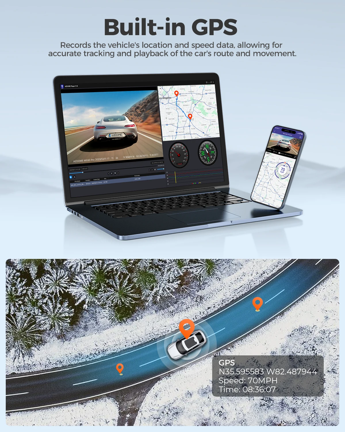 AZDOME M300S 4K Front Rear Dash Cam WiFi GPS - Image 4