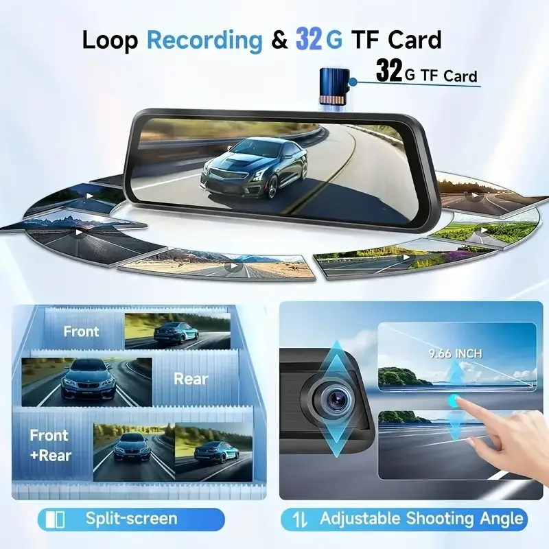 9.66" 4K Dual Lens Mirror Dash Cam IPS Touch Screen - Image 3