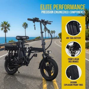 400W Folding Electric Bike, 48V 15Ah Battery