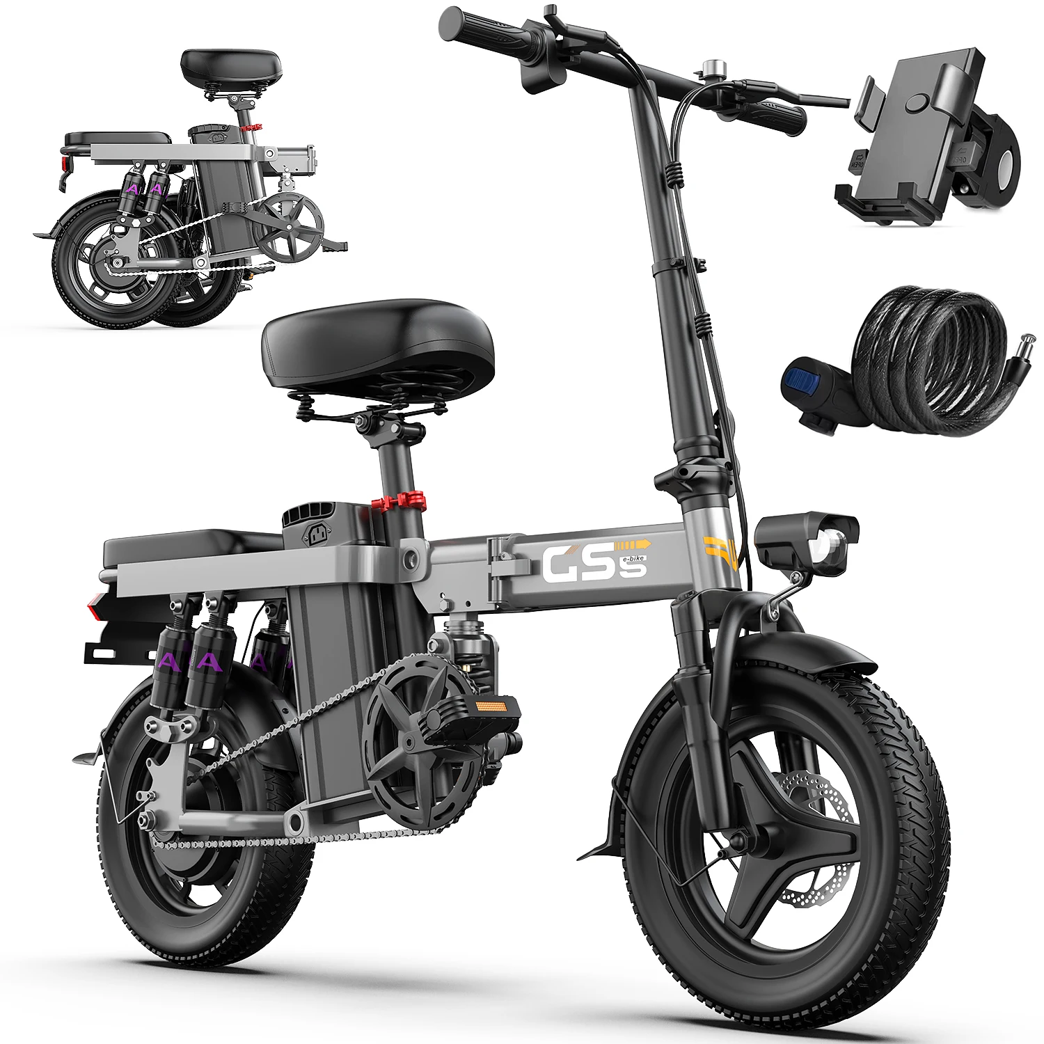 UPlee GS5 740W Folding E-Bike, 48V 15Ah, 20+MPH - Image 3