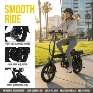 400W Folding Electric Bike, 48V 15Ah Battery - Thumbnail Image 3