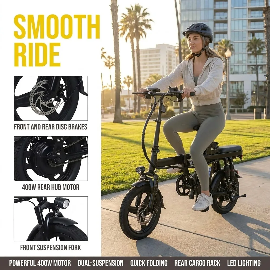 400W Folding Electric Bike, 48V 15Ah Battery - Image 3