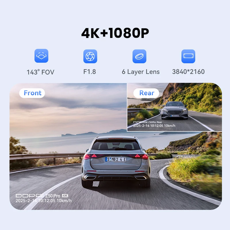 DDPAI Z50 Pro 4K Front Rear Dash Cam WiFi GPS - Image 3