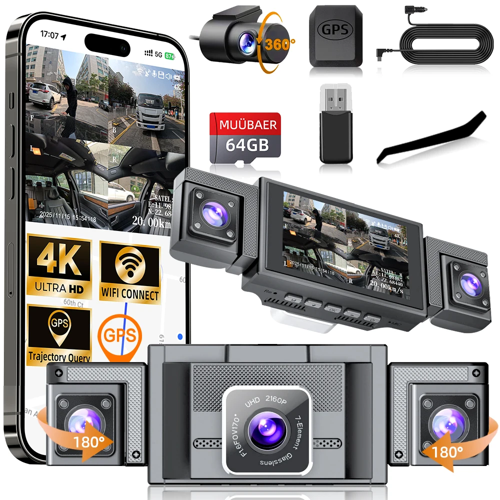 4K 360° 4-Channel Dash Cam WiFi GPS - Image 1