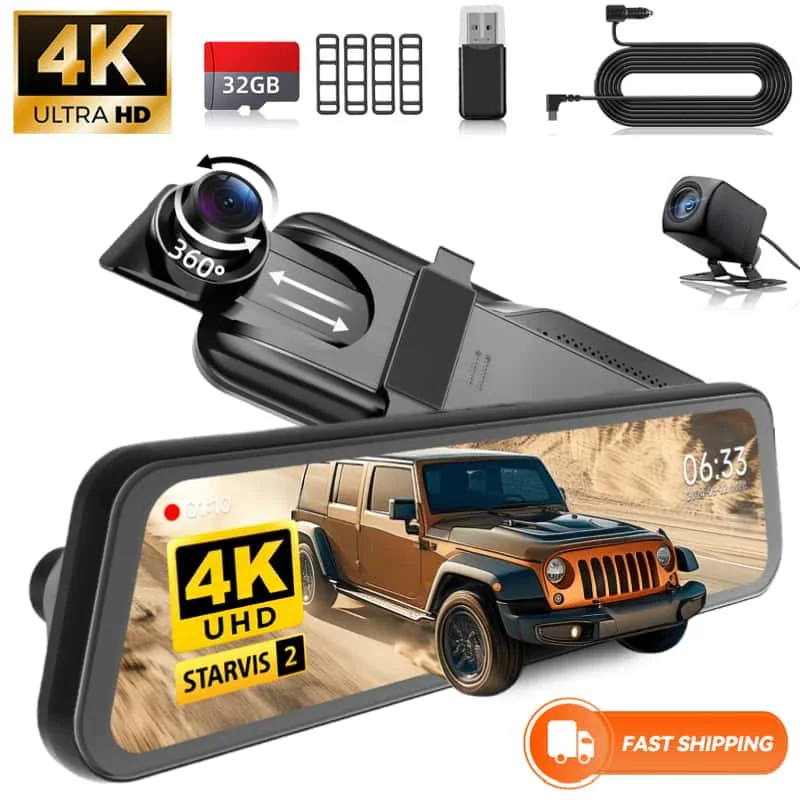 9.66" 4K Dual Lens Mirror Dash Cam IPS Touch Screen - Image 7
