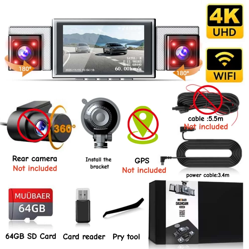 4K 360° 4-Channel Dash Cam WiFi GPS - Image 9