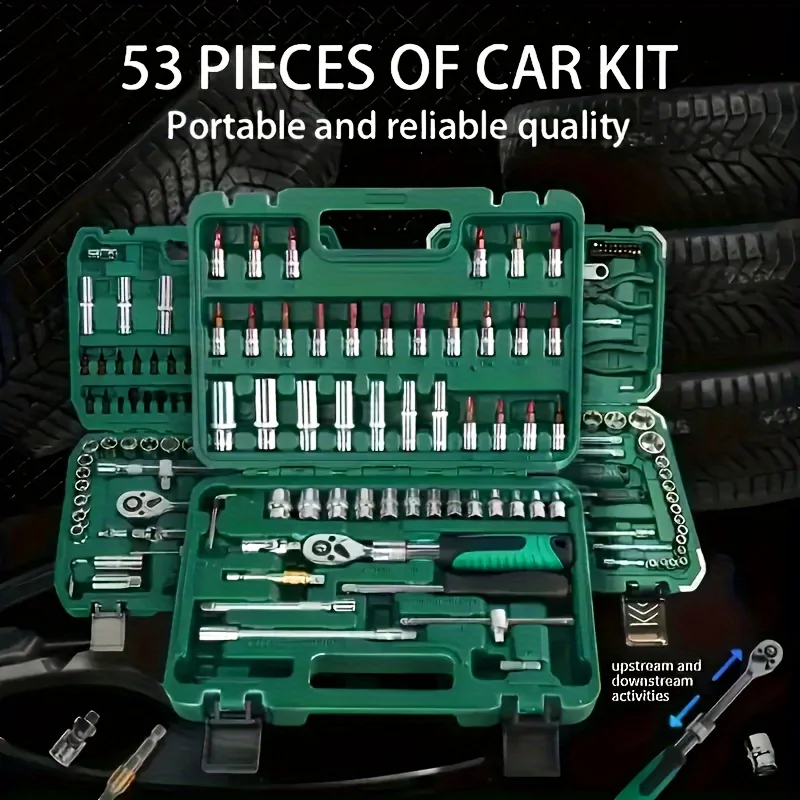 53-Piece Professional Car Repair Tool Kit, Socket Set - Image 2