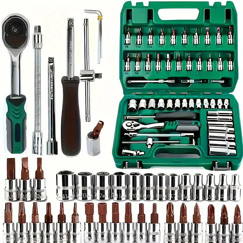 53-Piece Professional Car Repair Tool Kit, Socket Set - Image 1