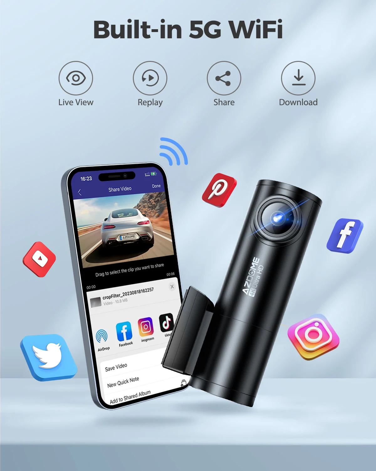 AZDOME M300S 4K Front Rear Dash Cam WiFi GPS - Image 3