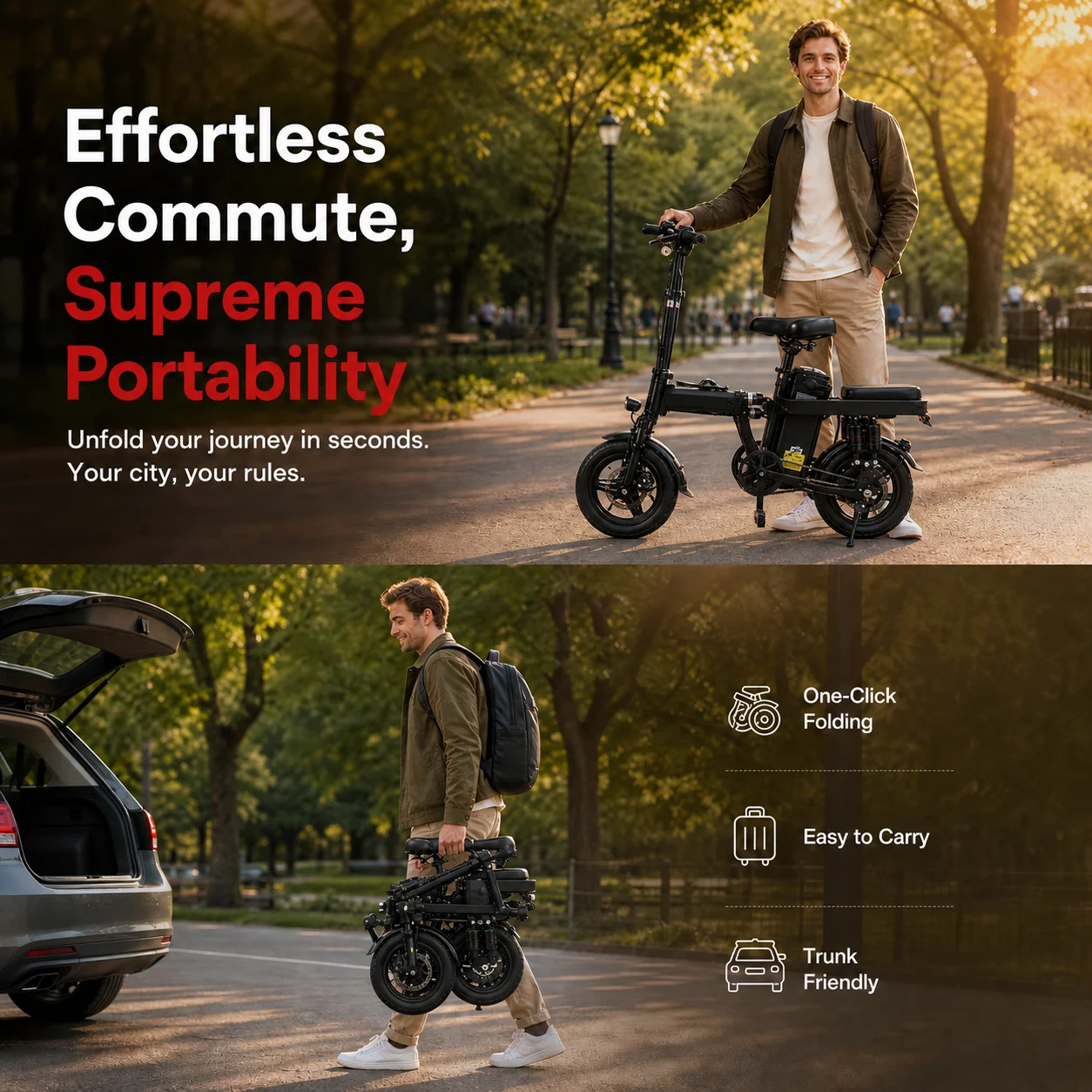 500W Folding Electric Bike, 48V 15Ah Battery - Image 3