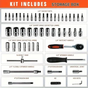 53-Piece Professional Car Repair Tool Kit, Socket Set - Thumbnail Image 4