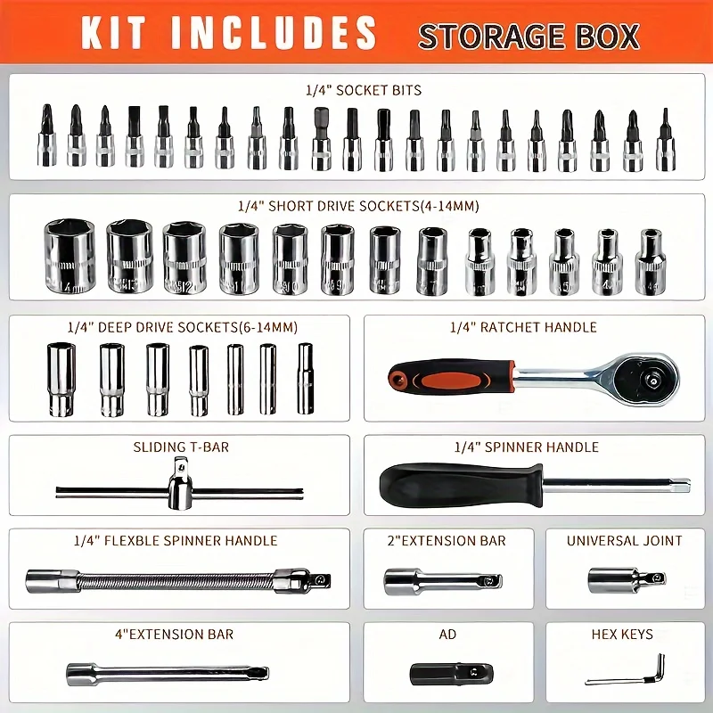 53-Piece Professional Car Repair Tool Kit, Socket Set - Image 4