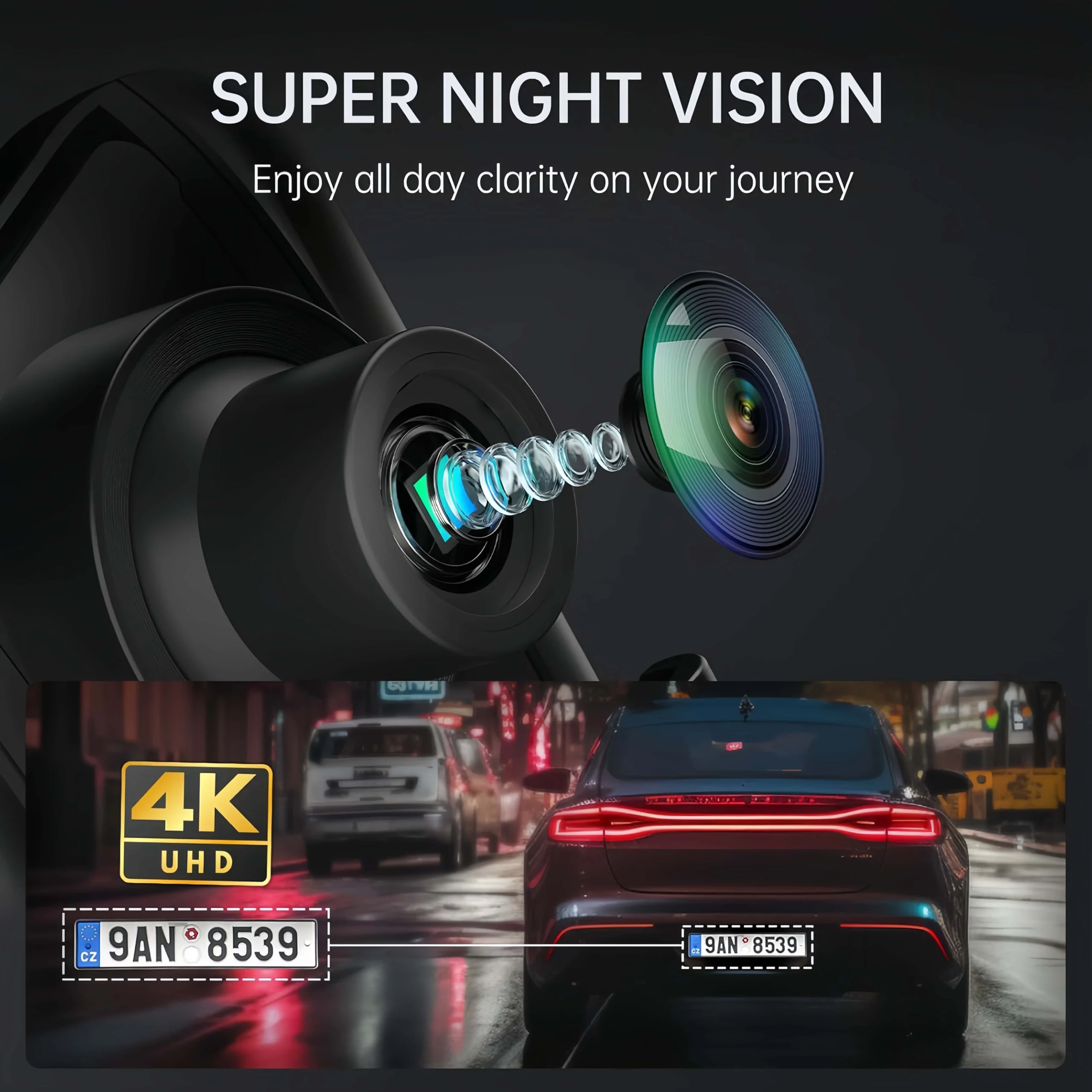 9.66" 4K Dual Lens Mirror Dash Cam - Image 4
