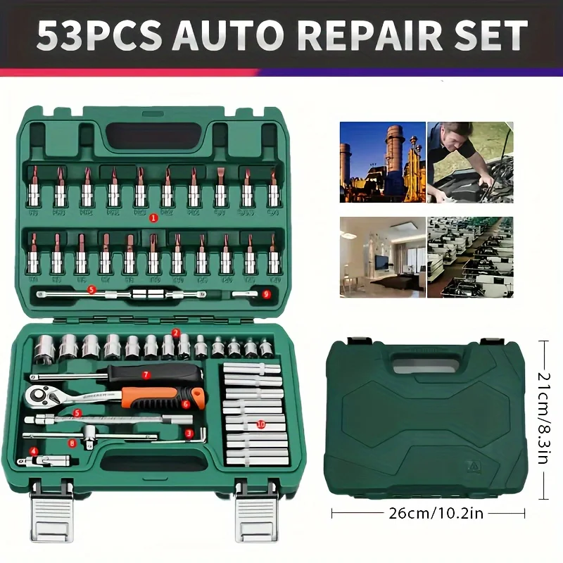 53-Piece Professional Car Repair Tool Kit, Socket Set - Image 3