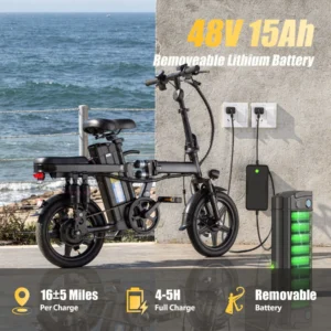500W Folding Electric Bike, 48V 15Ah Battery - Thumbnail Image 5