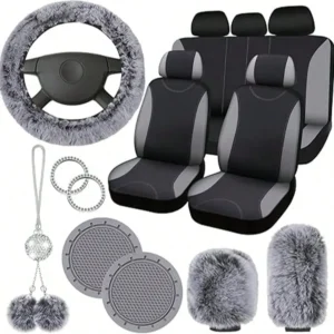 17-Piece Universal Car Seat Cover Set, Fleece - Thumbnail Image 10