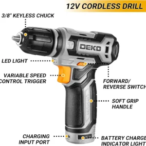 12V Cordless Drill & Home Tool Kit - Thumbnail Image 4