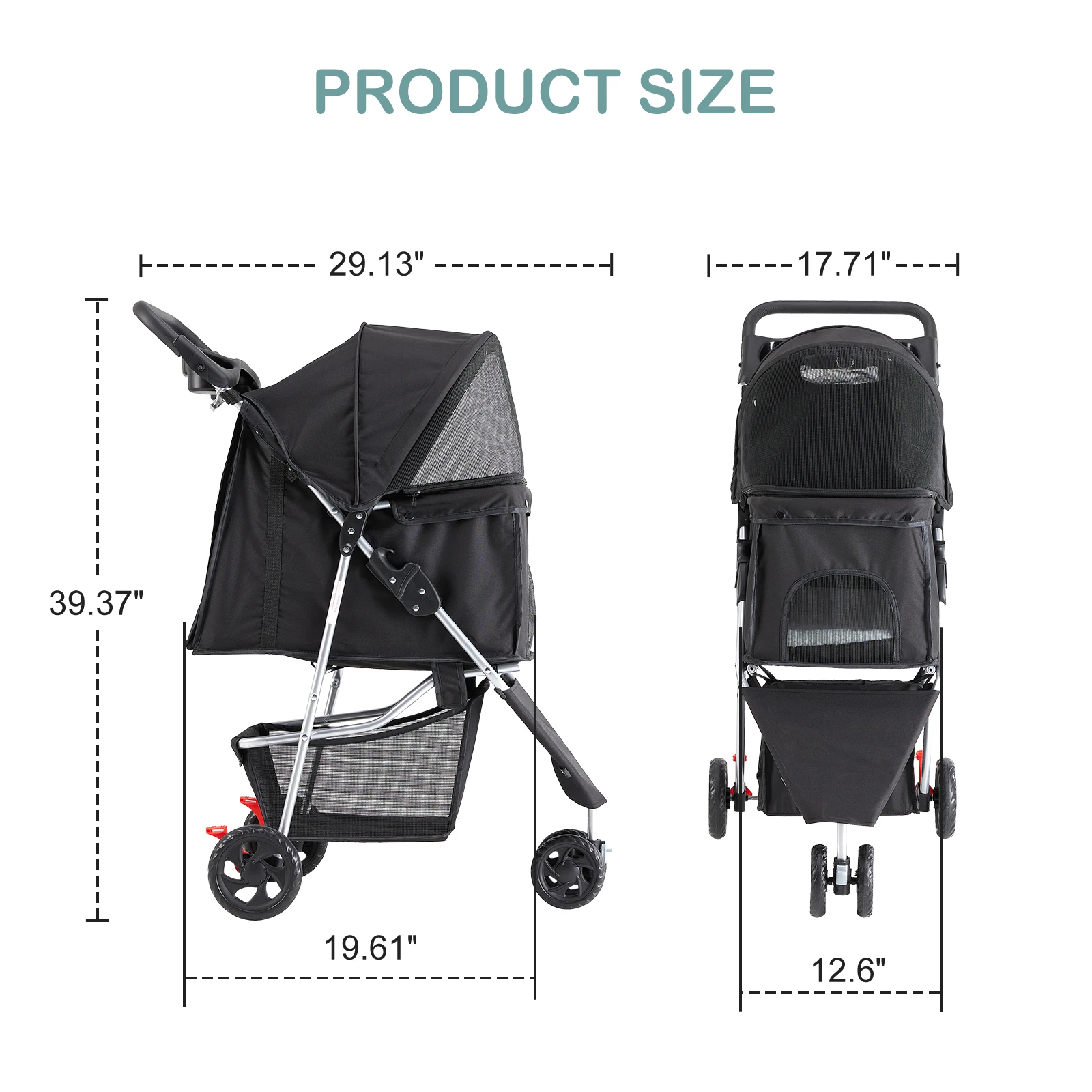 3-Wheel Foldable Pet Stroller for Dogs & Cats - Image 2