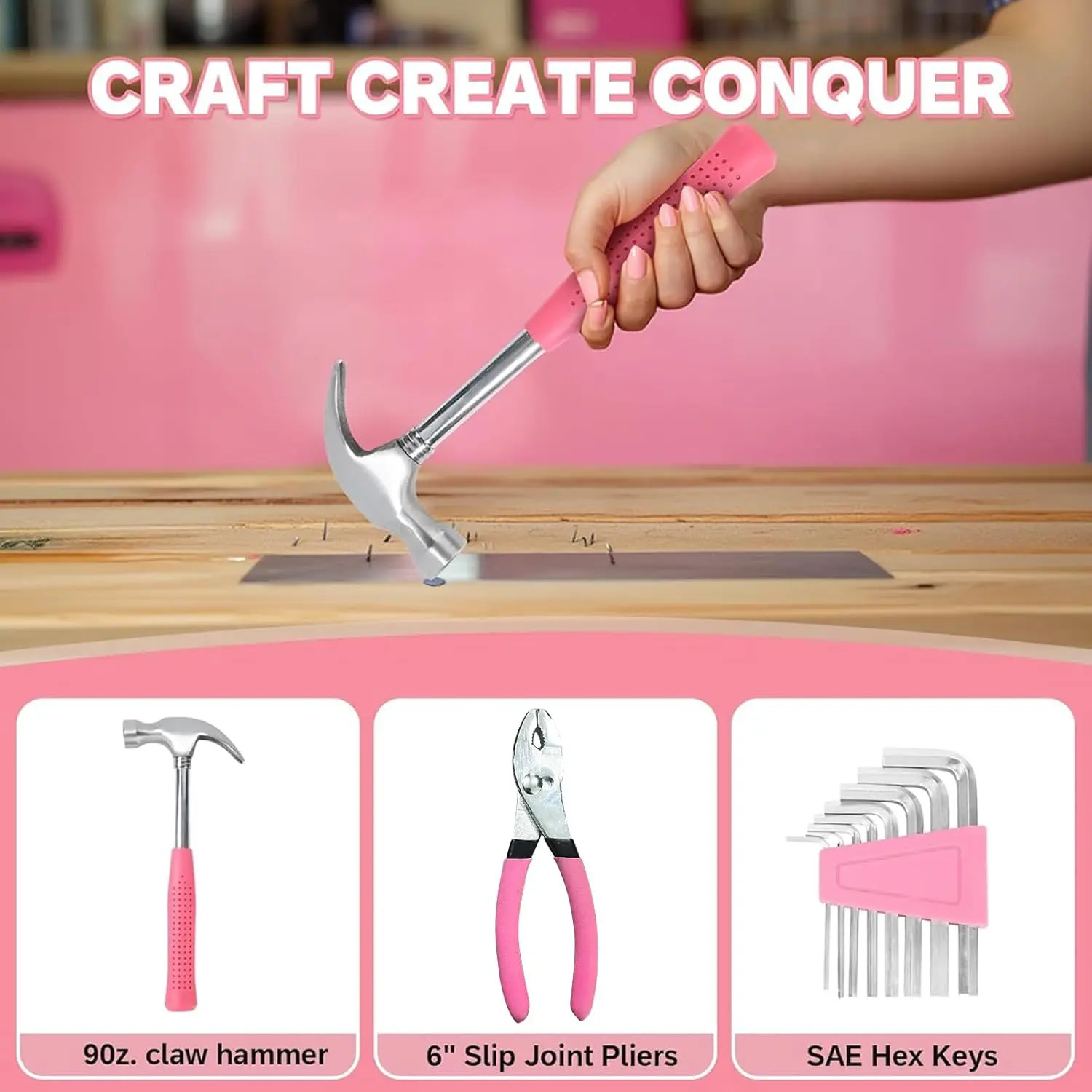 39-Piece Pink Household Tool Kit with Toolbox - Image 6