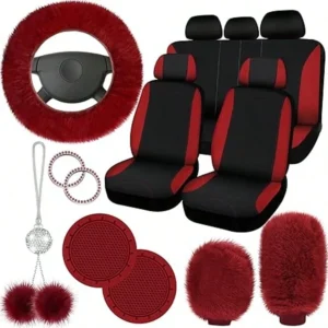 17-Piece Universal Car Seat Cover Set, Fleece - Thumbnail Image 9