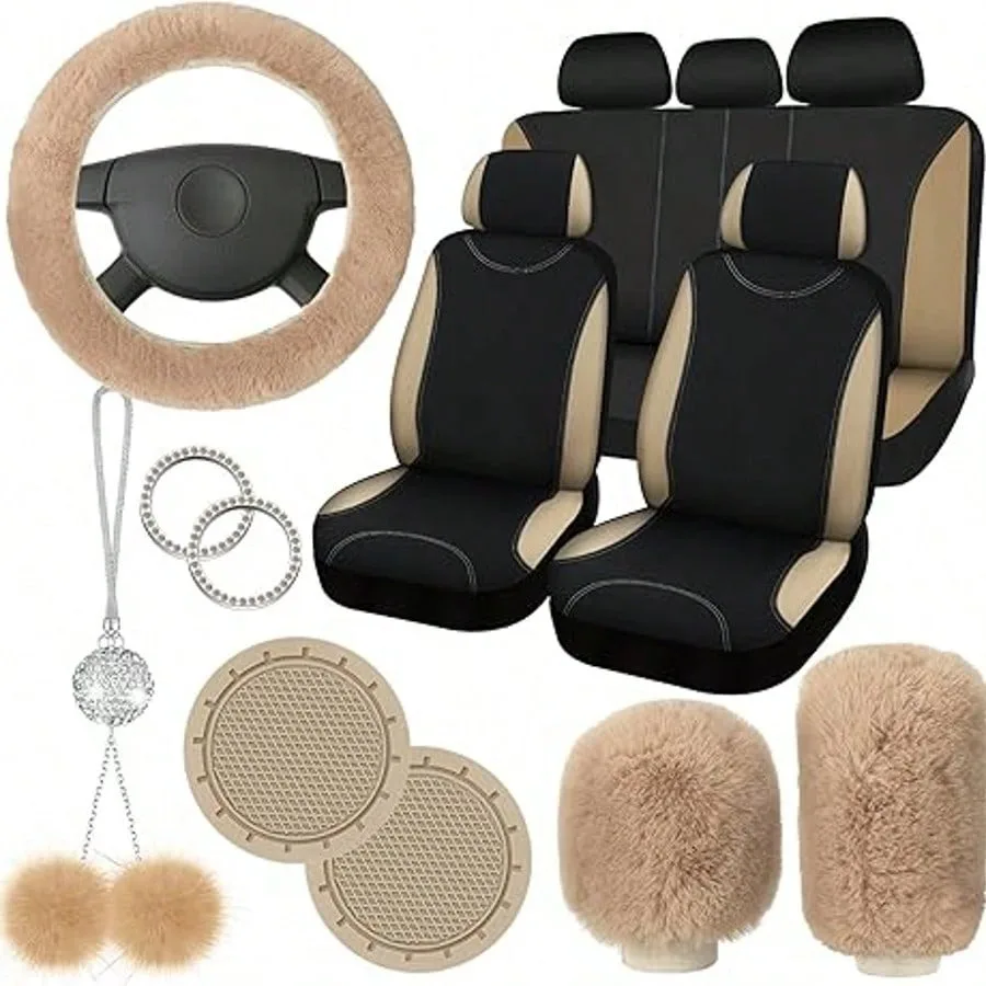 17-Piece Universal Car Seat Cover Set, Fleece - Image 15