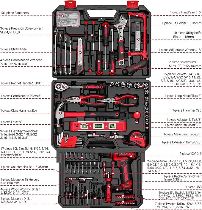 12V Cordless Drill & Home Tool Kit - Image 8