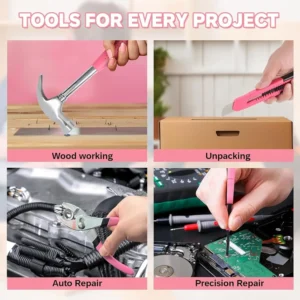 39-Piece Pink Household Tool Kit with Toolbox - Thumbnail Image 3