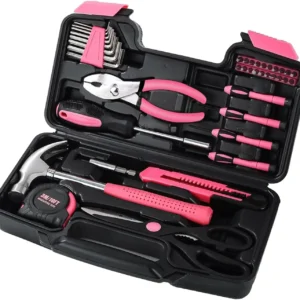 39-Piece Pink Household Tool Kit with Toolbox