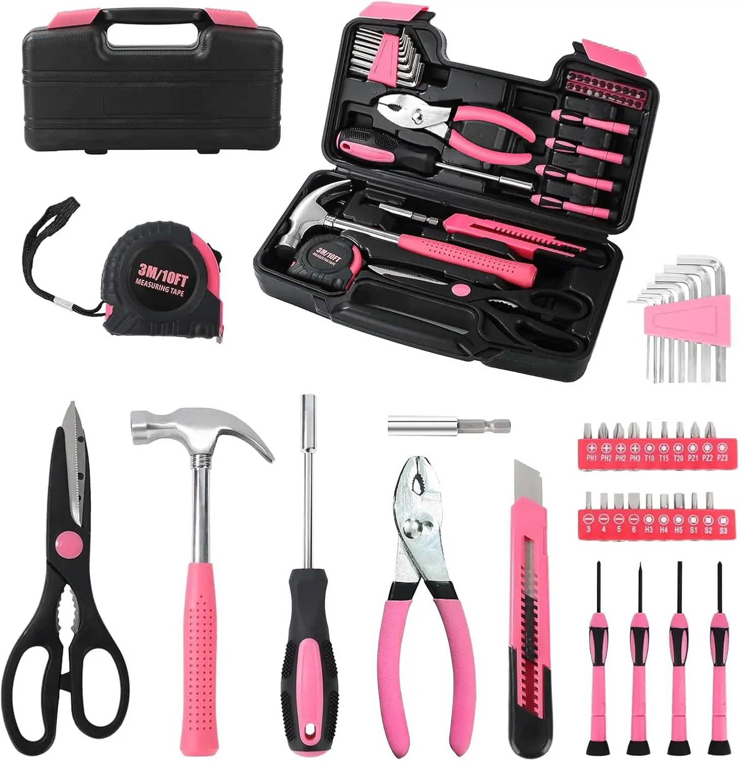 39-Piece Pink Household Tool Kit with Toolbox - Image 5