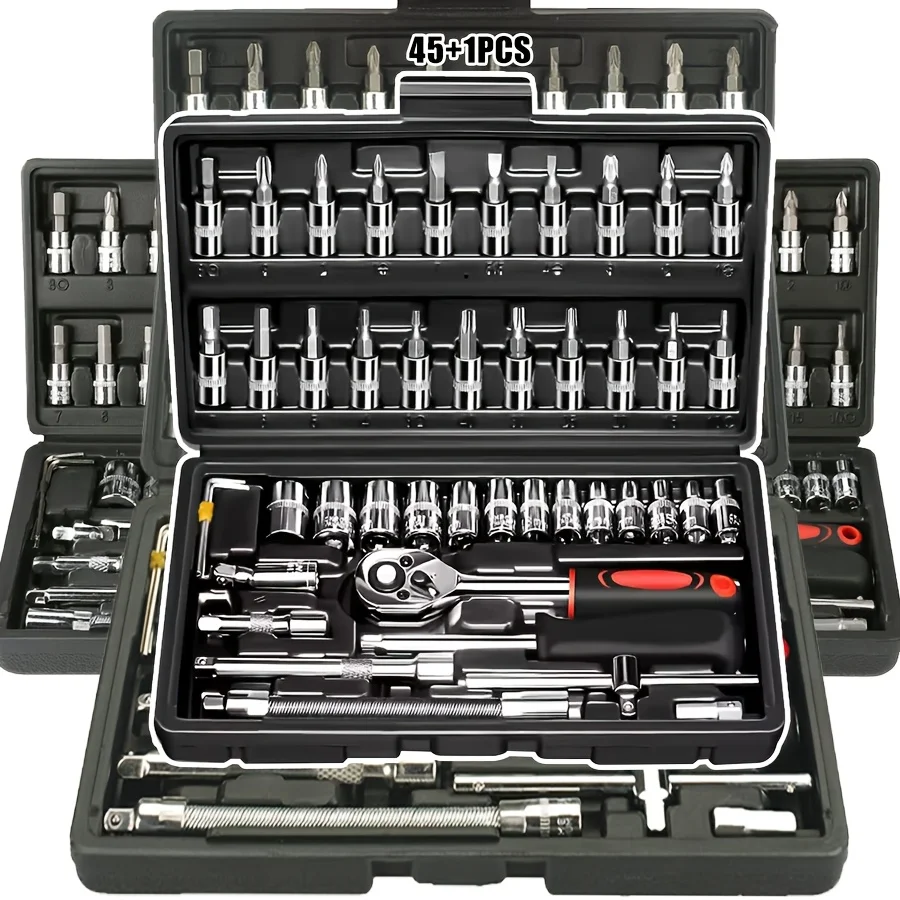 1/4" Drive Ratchet Wrench & Socket Tool Set - Image 1