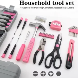 39-Piece Pink Household Tool Kit with Toolbox - Thumbnail Image 8