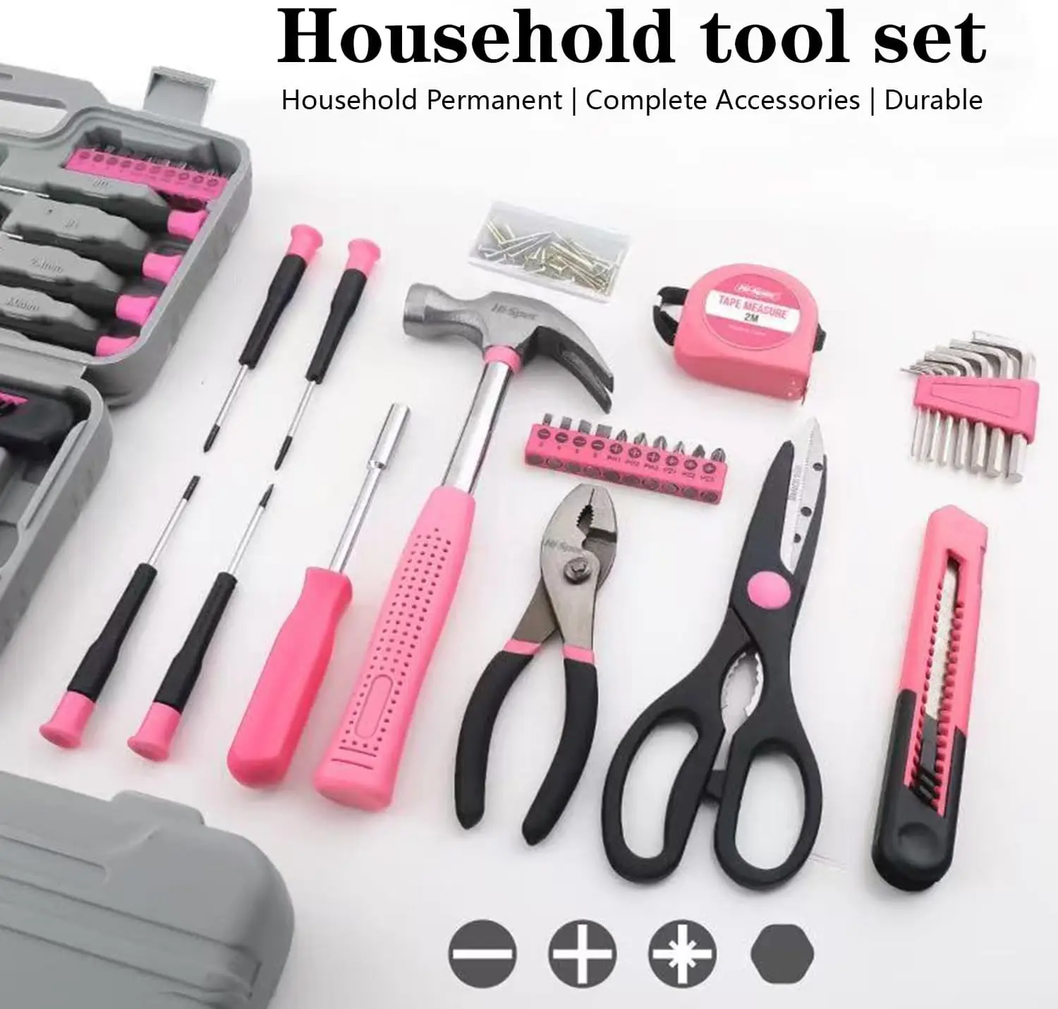 39-Piece Pink Household Tool Kit with Toolbox - Image 8