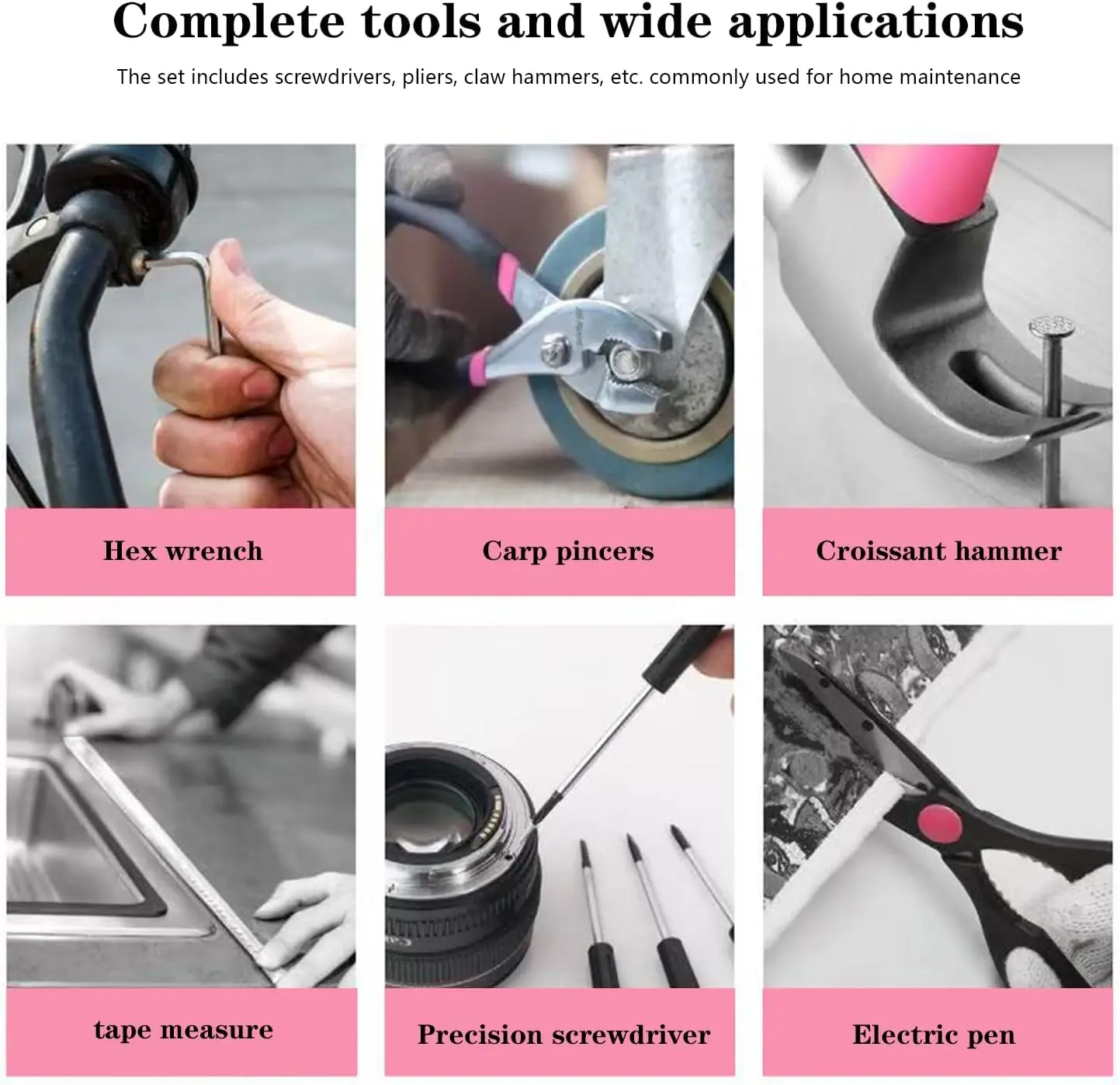 39-Piece Pink Household Tool Kit with Toolbox - Image 4